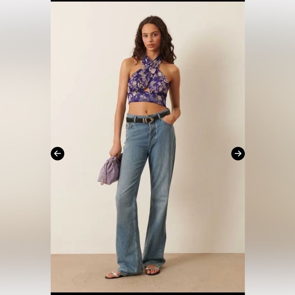 ba&sh Ugo Cropped Smocked Floral Print Halter Top in Violet Size X-Small NWT